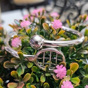 925 Sterling Silver Tennis Racket & Ball Cuff Bracelet imported Taxco Mexico EUC